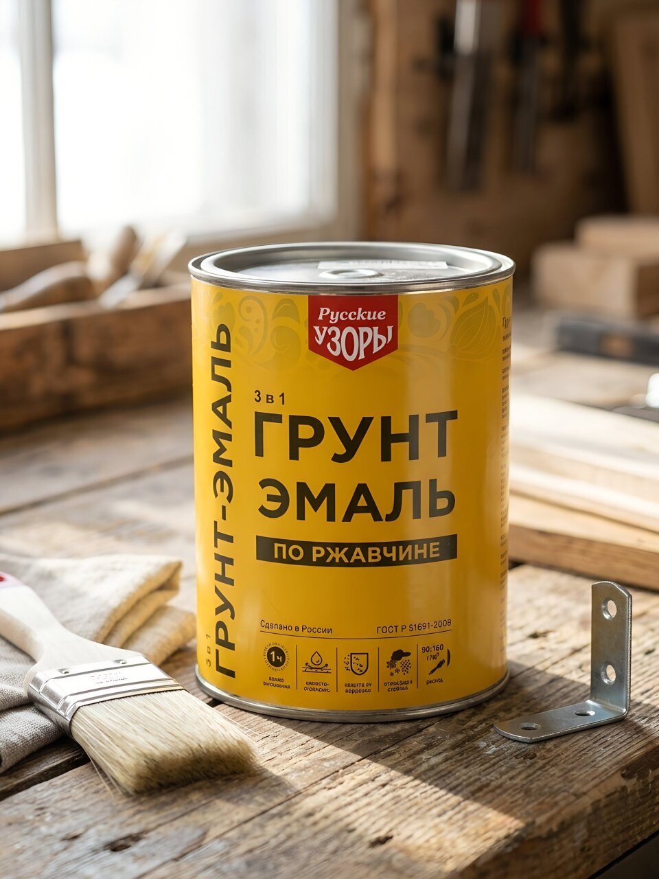 Грунт-эмаль Русские узоры, 3 в 1, по ржавчине, быстросохнущая, алкидная, зеленая, 0.9 кг