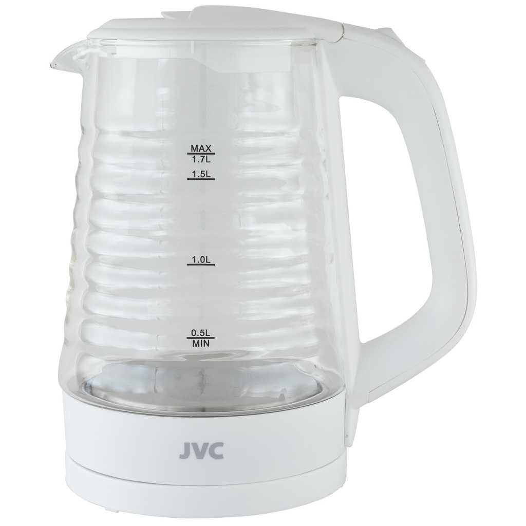 Чайник электрический JVC, JK-KE1512, белый, 1.7 л, 2200 Вт, скрытый нагревательный элемент, стекло чайник электрический jvc jk ke1512 белый 1 7 л 2200 вт скрытый нагревательный элемент стекло
