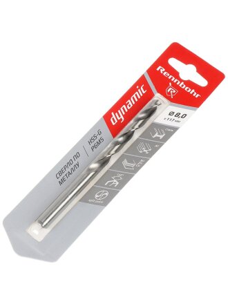 Сверло по металлу, Rennbohr, Dinamic Card, диаметр 8х117 мм, цилиндрический хвостовик, 675080