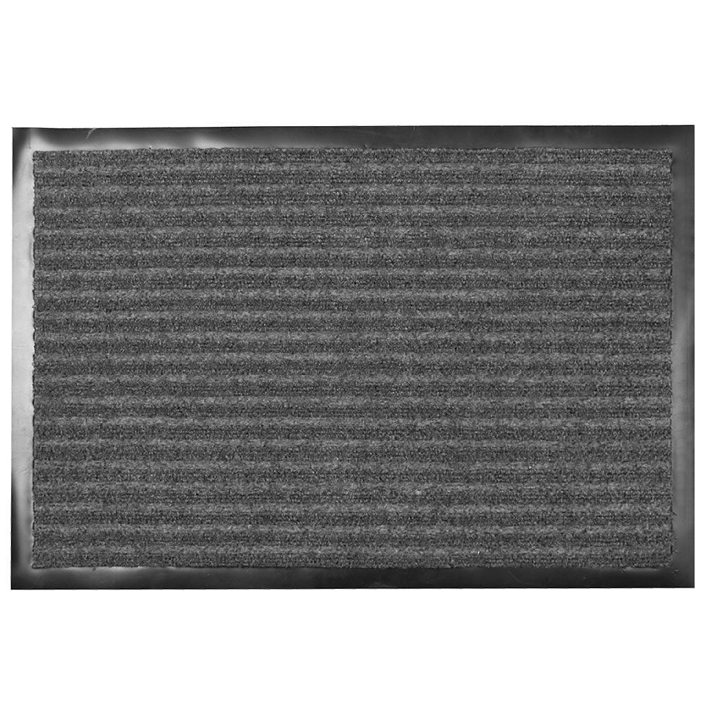 Коврик грязезащитный, 60х90 см, прямоугольный, резина, с ковролином, ребристый, серый коврик придверный 60х90 см прямоугольный резина с ковролином синий floor mat комфорт comeforte xtl 1023