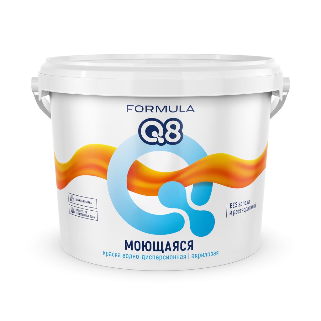 Краска воднодисперсионная, Formula Q8, акриловая, универсальная, моющаяся, влагостойкая, матовая, белоснежная, 5 кг