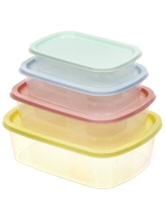 Контейнер пищевой пластик, 0.5, 1, 1.6, 2.3 л, 4 шт, в ассортименте, прямоугольный, Мультипласт, Пастель Умничка, MPU8232