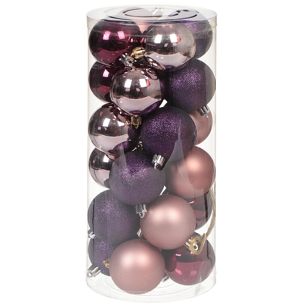Елочный шар 24 шт, темно-пурпурный, розовое золото, 6 см, пластик, SYQC-012224