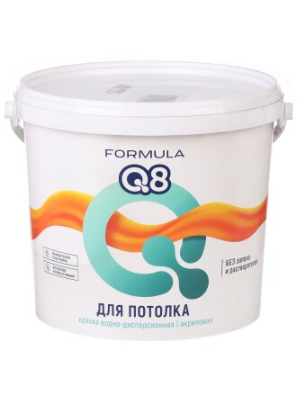Краска водно-дисперсионная, Formula Q8, акриловая, для потолков, матовая, белая, 6.5 кг