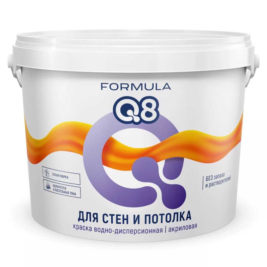 Краска воднодисперсионная, Formula Q8, акриловая, для потолков, матовая, белая, 2.7 кг