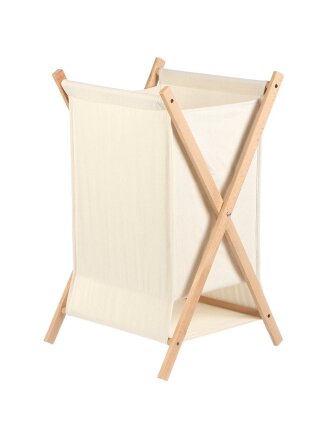 Корзина для белья, 39х62 см, прямоугольная, дерево, текстиль, бежевая, Y4-7885