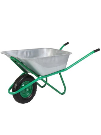 Тачка строительная одноколесная, сталь, 200 кг, 118 л, усиленная, 0.8 мм, корыто оцинкованное, колесо пневмо 16х4,0-8, зеленая, WB5009М1-118