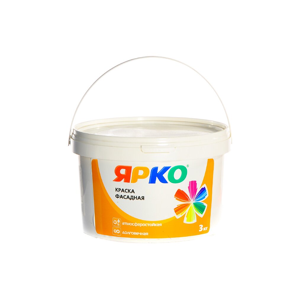 Краска водоэмульсионная Ярко фасадная белая, 3 кг