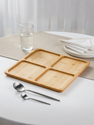 Менажница бамбук, 30x30x1.5 см, 4 секции, нет, Daniks, PS58730B