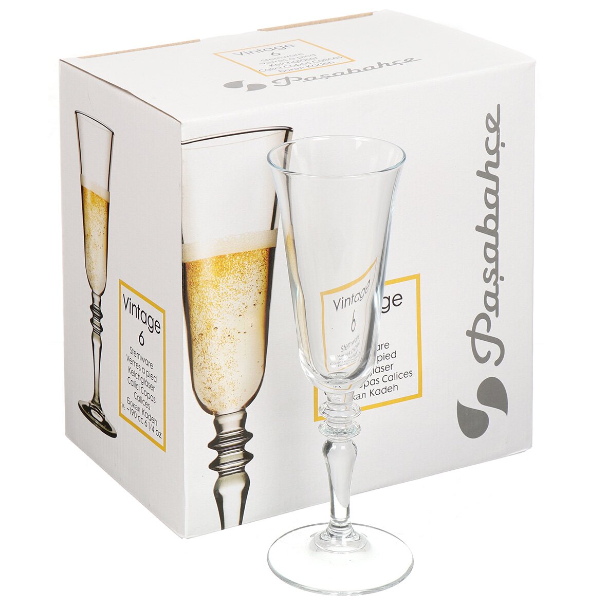 Бокал для шампанского, 190 мл, стекло, 6 шт, Pasabahce, Винтаж, 440283B бокал для шампанского вхламинго 210 мл в индивидуальной коробке