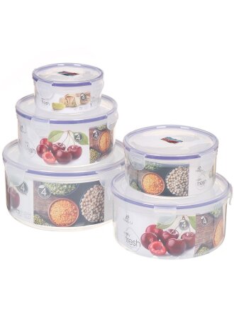 Контейнер пищевой пластик, 5 шт, круглый, 3300/2000/1400/900/450 мл, F147-2606-5