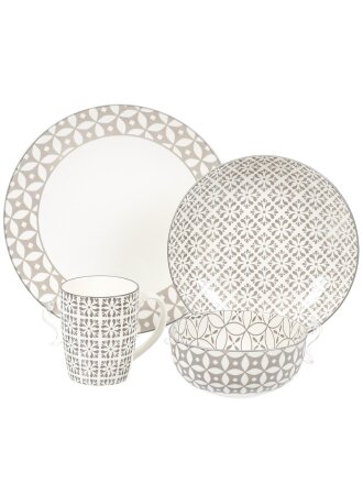 Сервиз столовый керамика, 16 предметов, на 4 персоны, Мозаика бежевый