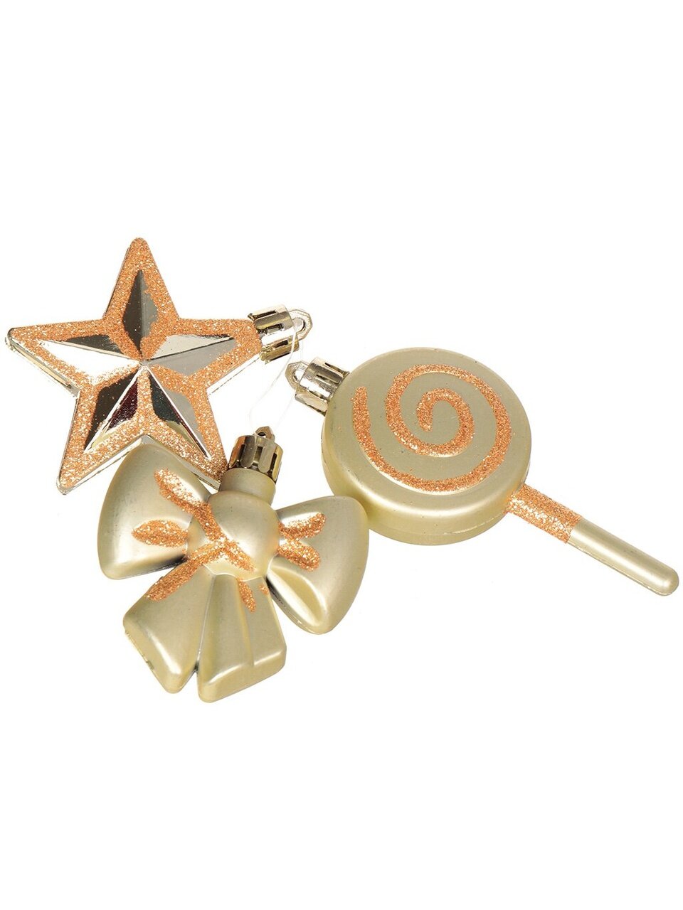 Елочный шар Бантик, звездочка, леденец, 3 шт, пластик, SYQD-012187