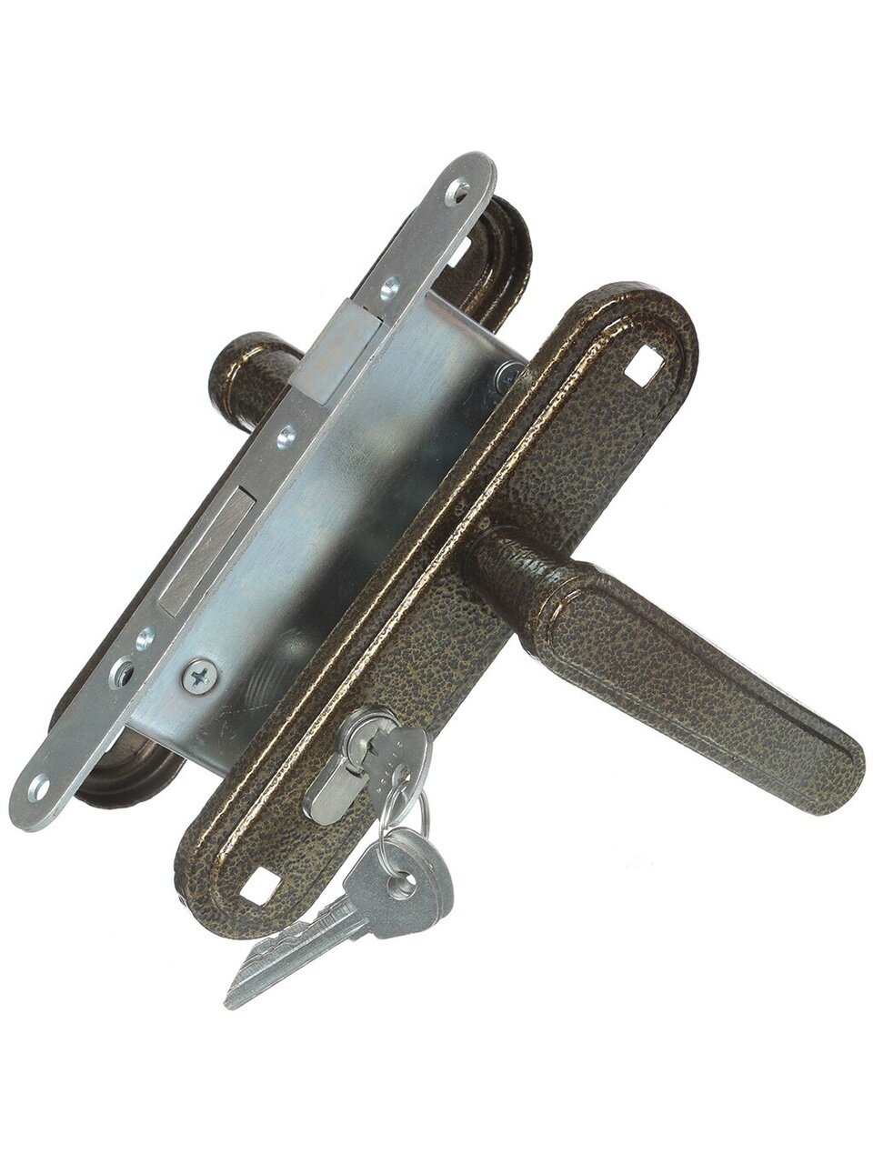 Замок врезной Зенит, ЗВ4-3.03, 00-00000491, ручка в комплекте, цилиндровый, бронзовый