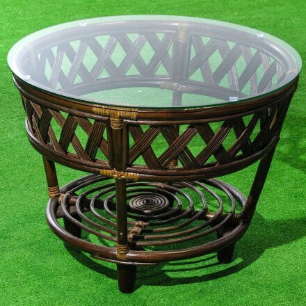 Стол садовый натуральный ротанг, Ялта, 70.5х70.5х56.5 см, круглый, столешница стеклянная, к набору IND04