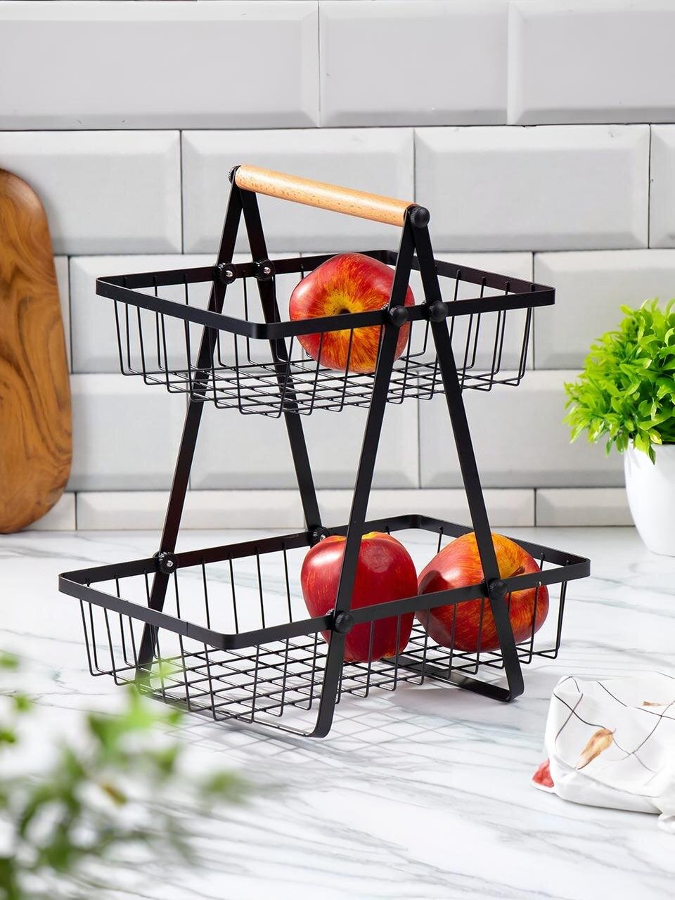 Ваза для фруктов 2 яруса металл 30 см 20см 29 см Бамбук Y4-8381 черная 1090₽