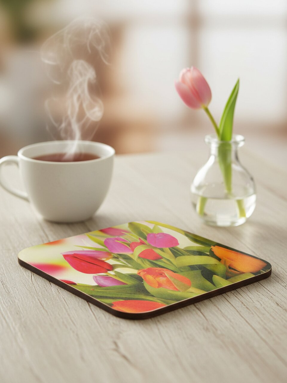 Подставка под горячее дерево, квадратная, 14.5х14.5х0.8 см, Тюльпаны, В-46