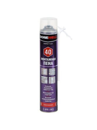 Пена монтажная KUDO, Donewell ENERGY FLEX 40, бытовая, 40 л, 1 л, всесезонная, DPH10U40