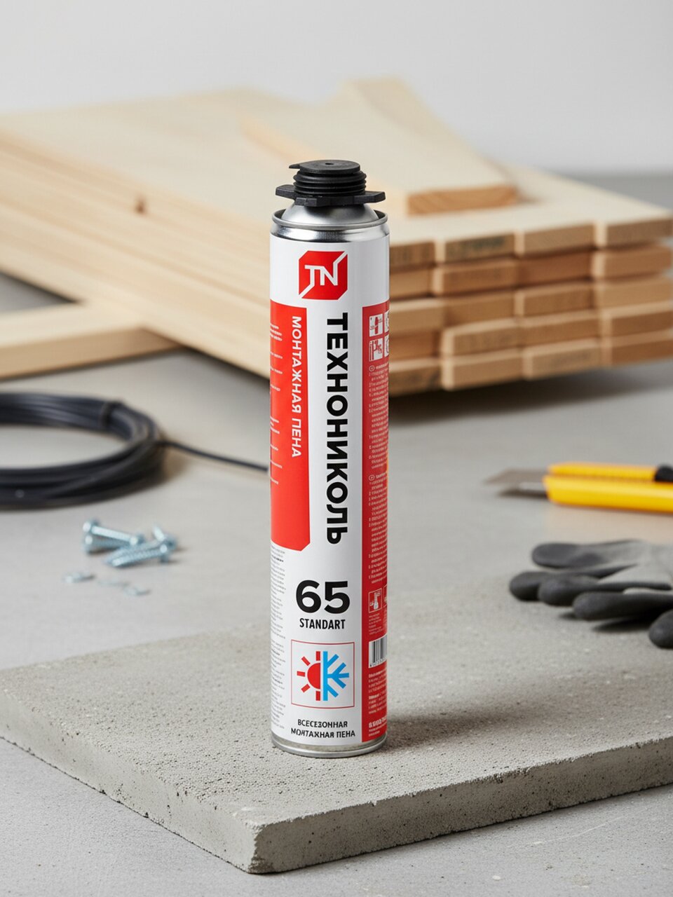 Пена монтажная Технониколь,STANDART, профессиональная, 65, 1000 мл,всесезон, 069407