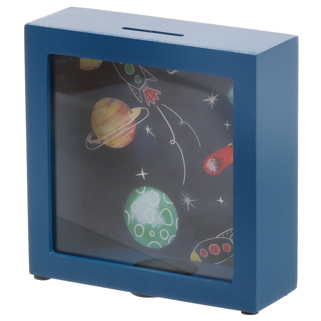Копилка Космос, 15х5х15 см, МДФ, Y6-10526, синяя космос раскраски по символам