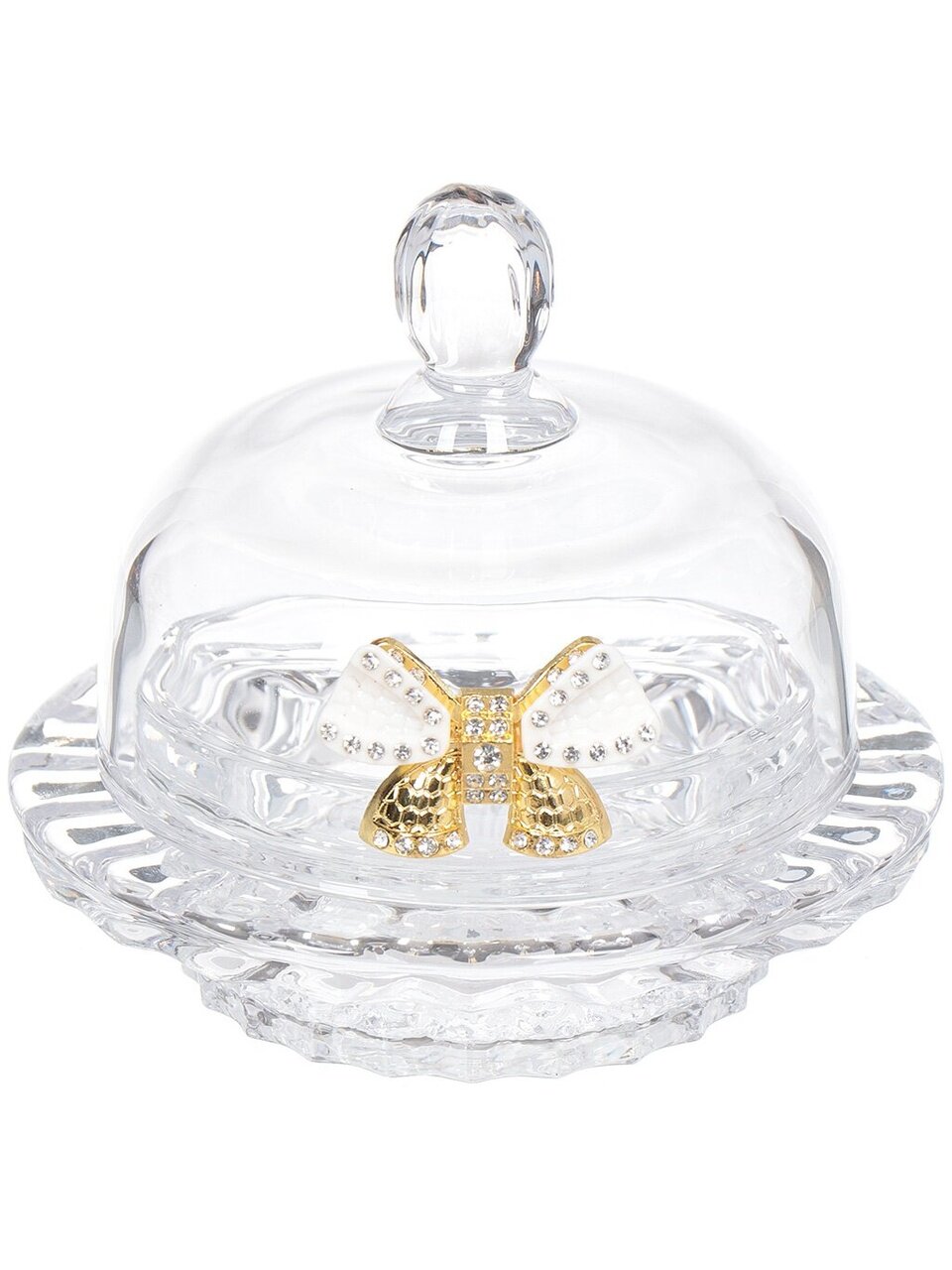 Икорница стекло, Muza, 12,5х11,5 см, с бантиком, с крышкой, 355-005