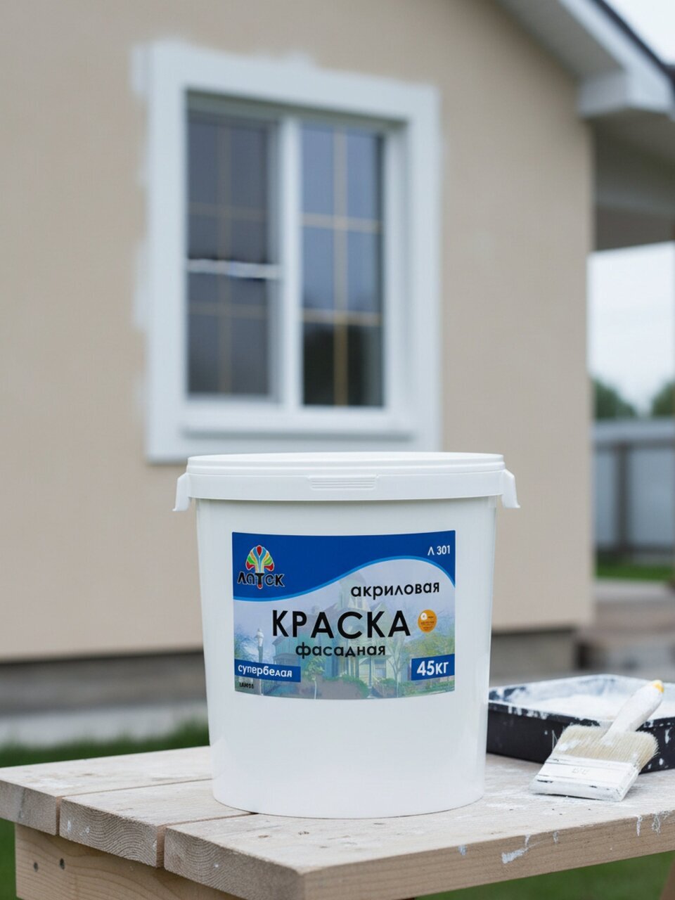 Краска водно-дисперсионная, Оптимист, Латек Л301, акриловая, фасадная, влагостойкая, матовая, 45 кг