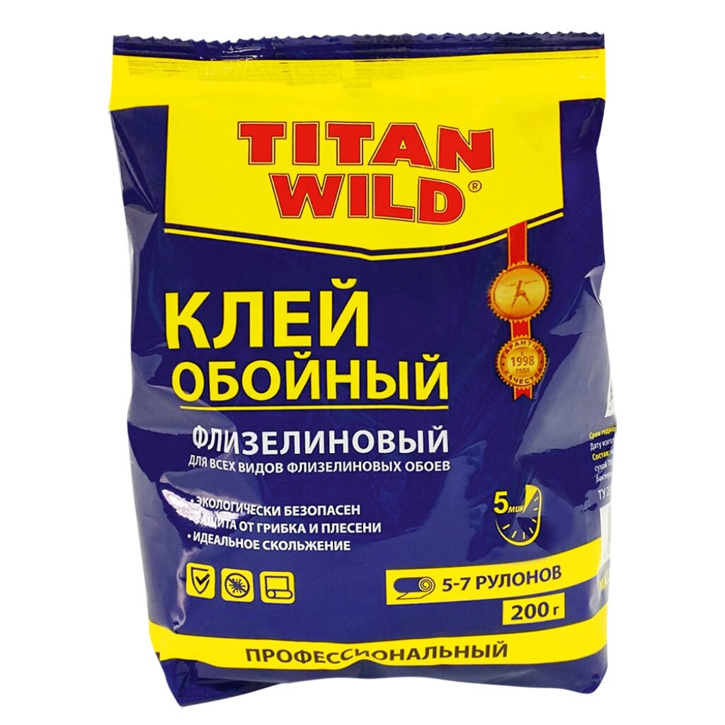 Клей для флизелиновых обоев, Titan Wild, 200 г, пакет, TWF200-SP клей titan wild универсальный 0 5 л