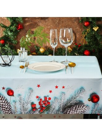 Скатерть 145х180 см, 100% хлопок, Праздничный стол Шишки в инее, AI-1504041