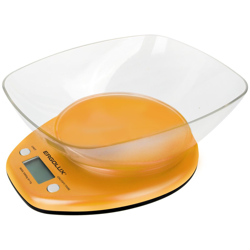 Весы кухонные до 5 кг со съемной чашей, оранжевые, Ergolux ELX-SK04-C11