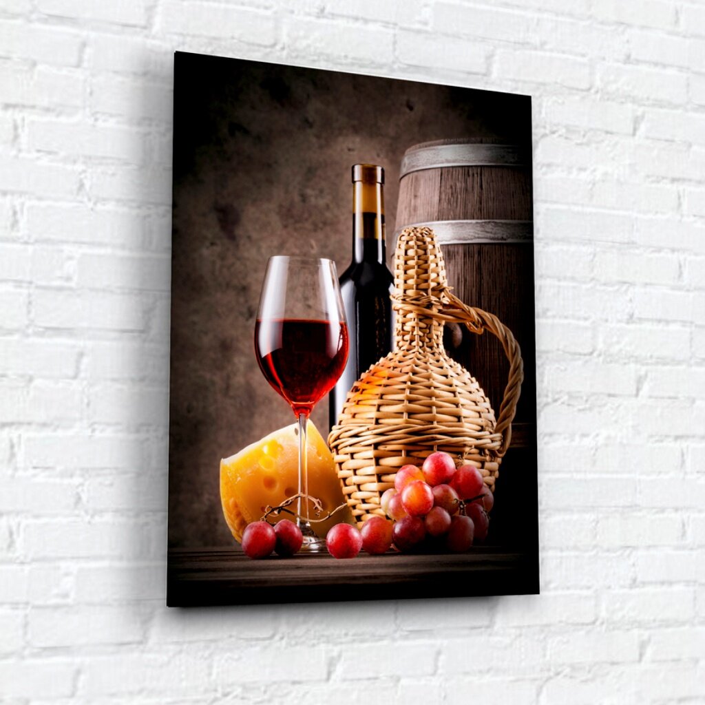 Картина на стекле, 40х30 см, Вино, сыр, виноград, WB-02-86-02 картина на стекле ночной город 50х70 см