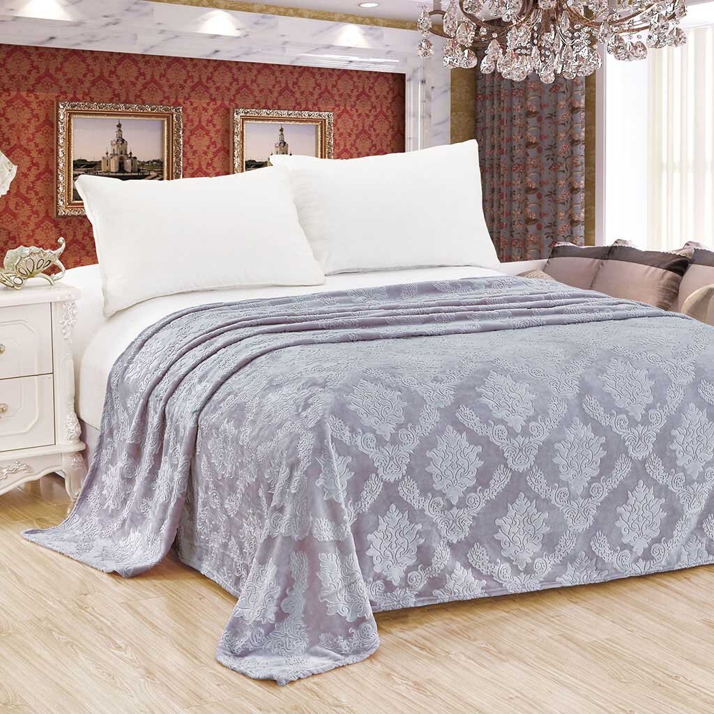 Плед 2-спальный, 180х200 см, велсофт, 100% полиэстер, Cleo, Парма, светло-серый, 180/099-OP