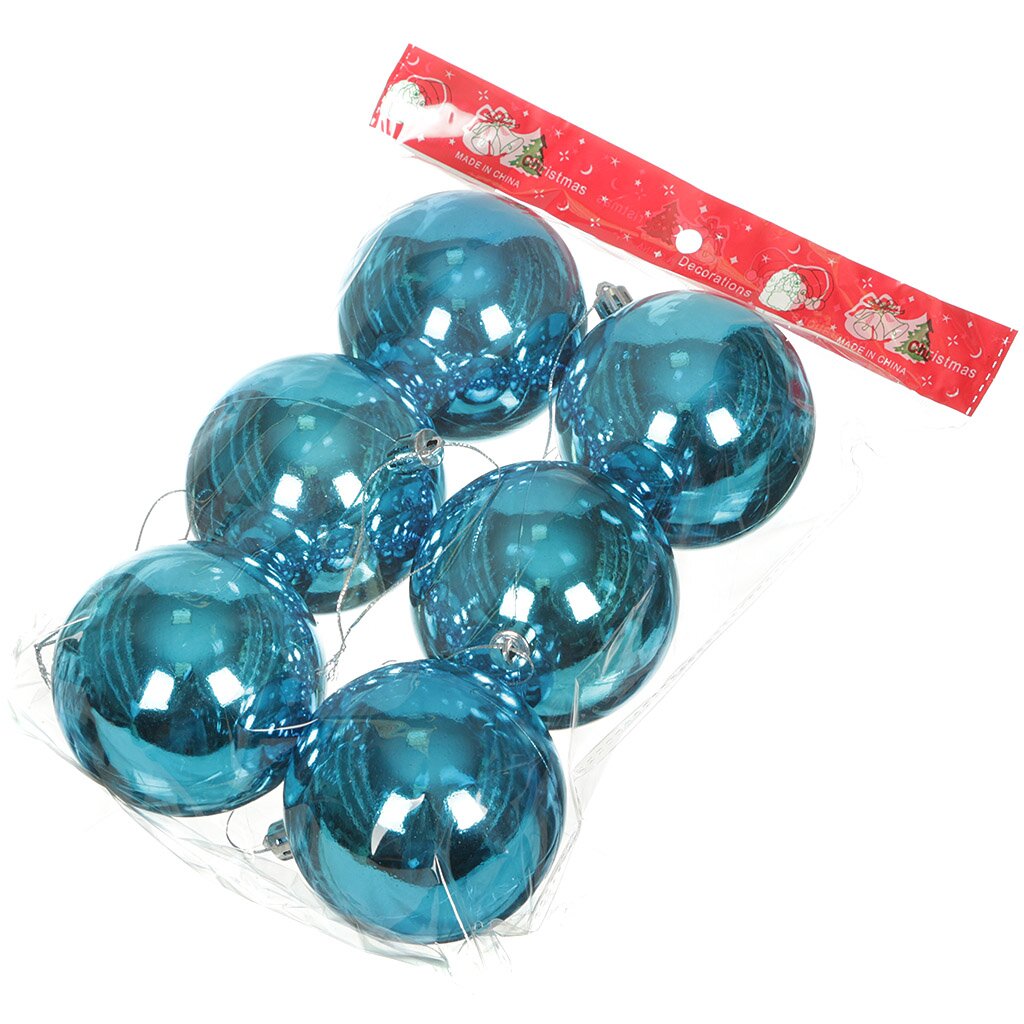 Елочный шар 6 шт, голубой, 8 см, блестящий, SY16-09