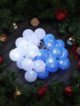 Гирлянда 25 ламп, 5 м, 1 режим, Шары, холодный белый свет, белая, в помещении, на батарейках, LED, Y4-7527