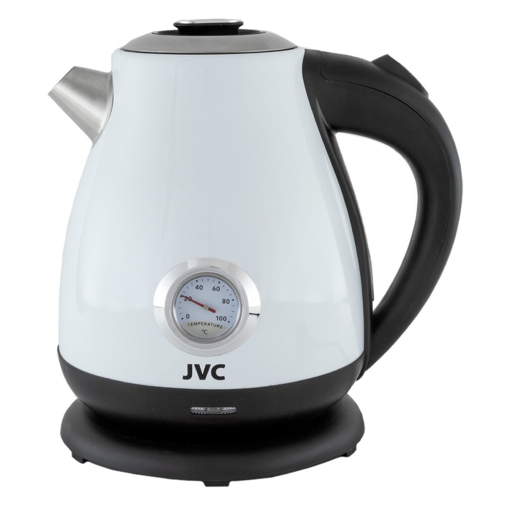 Чайник электрический JVC, JK-KE1717, белый, 1.7 л, 2200 Вт, скрытый нагревательный элемент, нержавеющая сталь чайник электрический polaris pwk 1794c golf 1 7 л белый