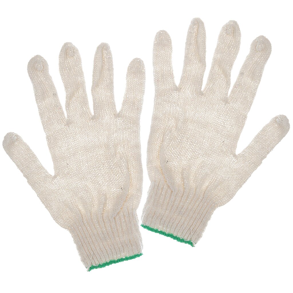 Перчатки х/б, без покрытия, 7.5 класс вязки, 3 нити, белая основа, Эконом карнавальнеый аксессуар перчатки зеленый металлик искусственная кожа