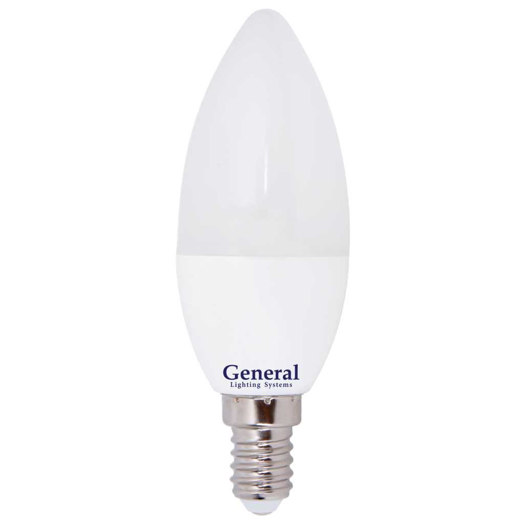 Лампа светодиодная E14, 8 Вт, 230 В, свеча, 2700 К, теплый белый свет, General Lighting Systems, GLDEN-CF