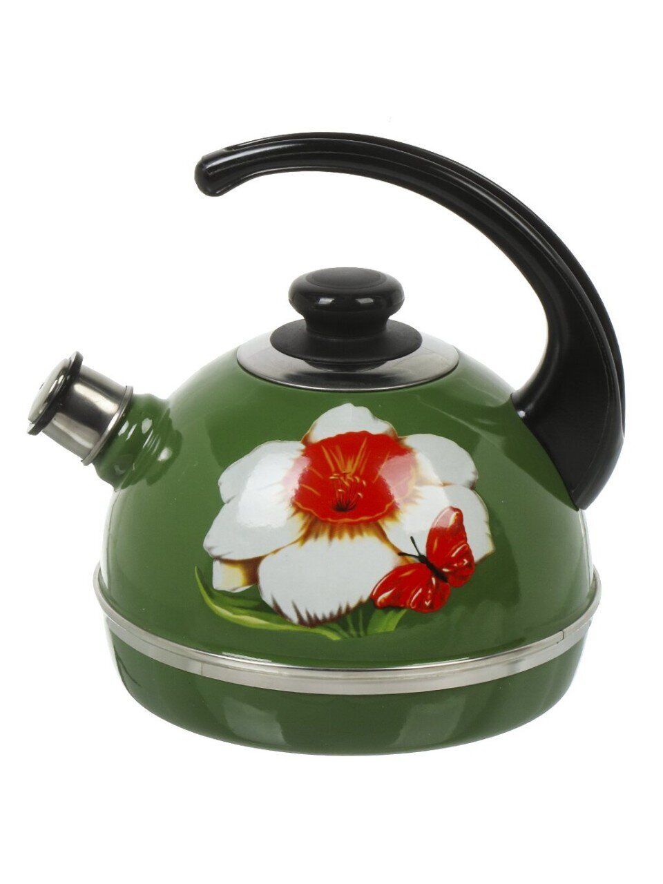 Чайник сталь, эмалированное покрытие, 3.5 л, со свистком, ручка консольная, Рубин, Нарцисс, зеленый, T04/35/07/07