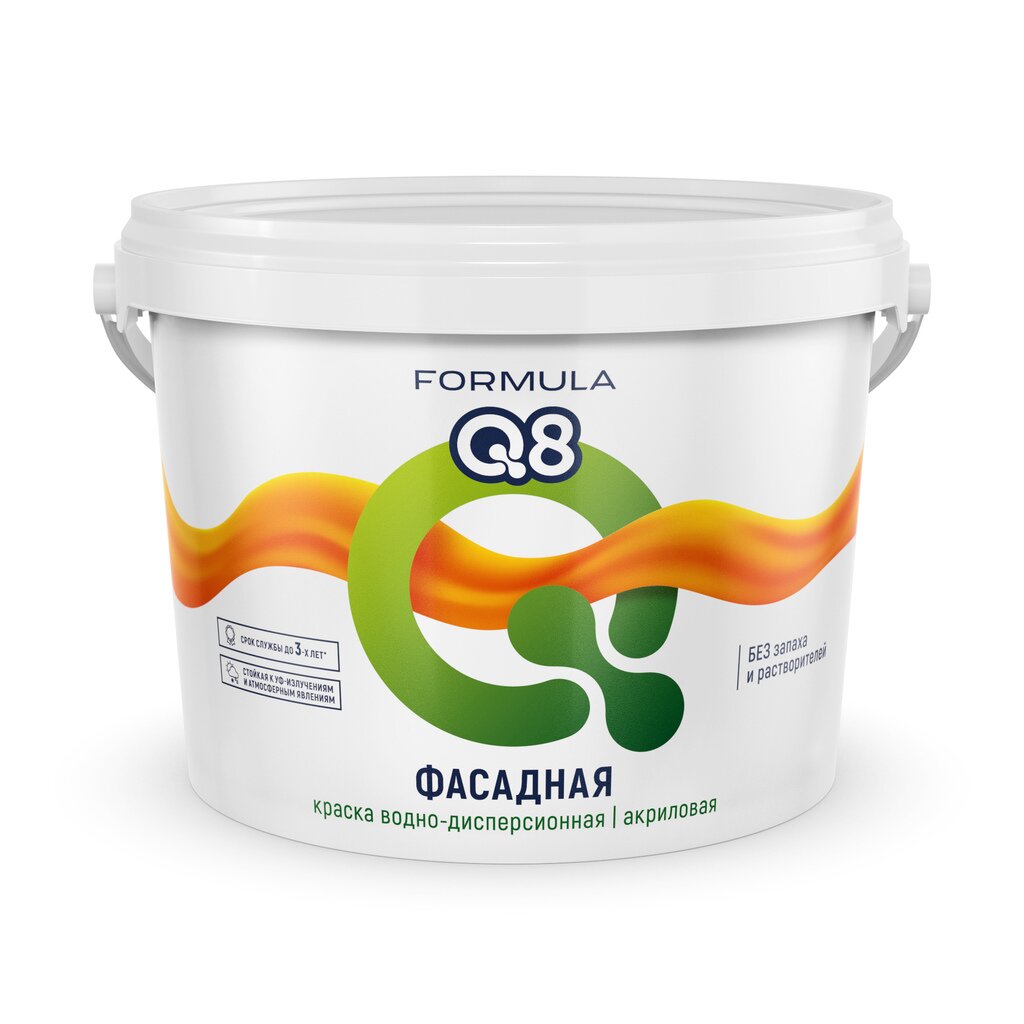 Краска воднодисперсионная, Formula Q8, акриловая, фасадная, матовая, белая, 3 кг
