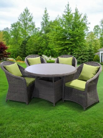 Мебель садовая Green Days, Элит Премиум, серая, стол, 118х118х75 см, 4 кресла, подушка зеленая, CYH1830W-1