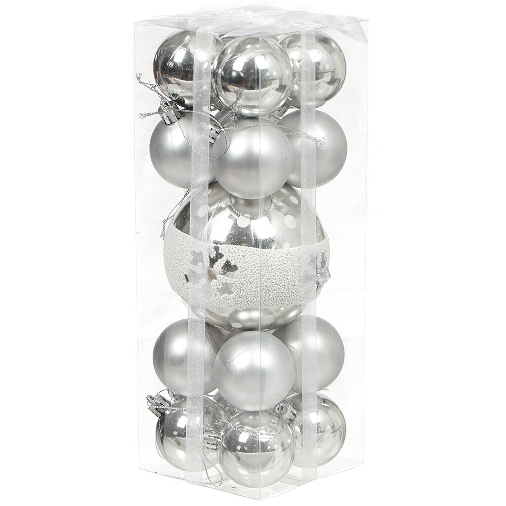Елочный шар 17 шт, серебро, 5 см, пластик, SY18CBB-247