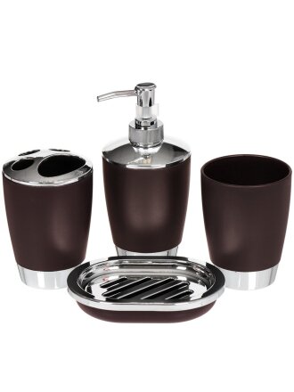Набор для ванной 4 предмета, Темный капучино, акрил, стакан, подставка для зубных щеток, дозатор для мыла, мыльница, Y8-2737
