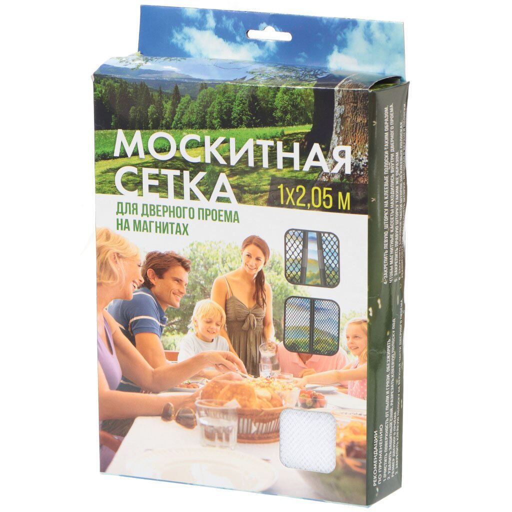 Сетка москитная для двери, 1х2.05 м, на магнитах, липучка, белая, YTMN001, коробка