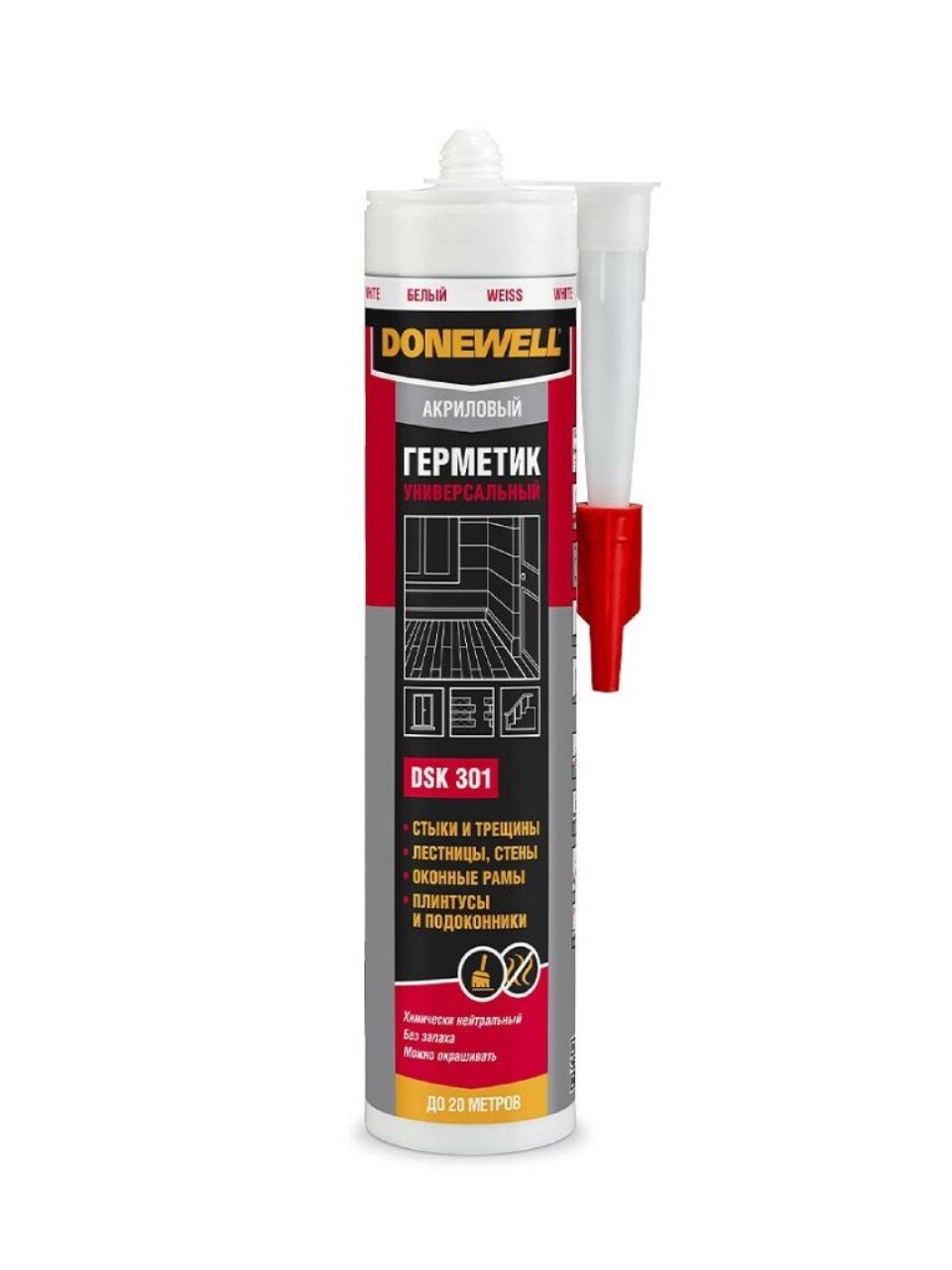 Герметик акриловый, универсальный, KUDO, DoneWell, DSK-301, 260 мл, белый