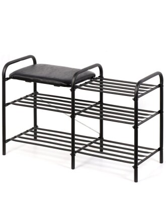 Полка для обуви металл, 3 секции, 50х33х79 см, с сиденьем, черная, Nika, ЭТЛ3-1/Ч