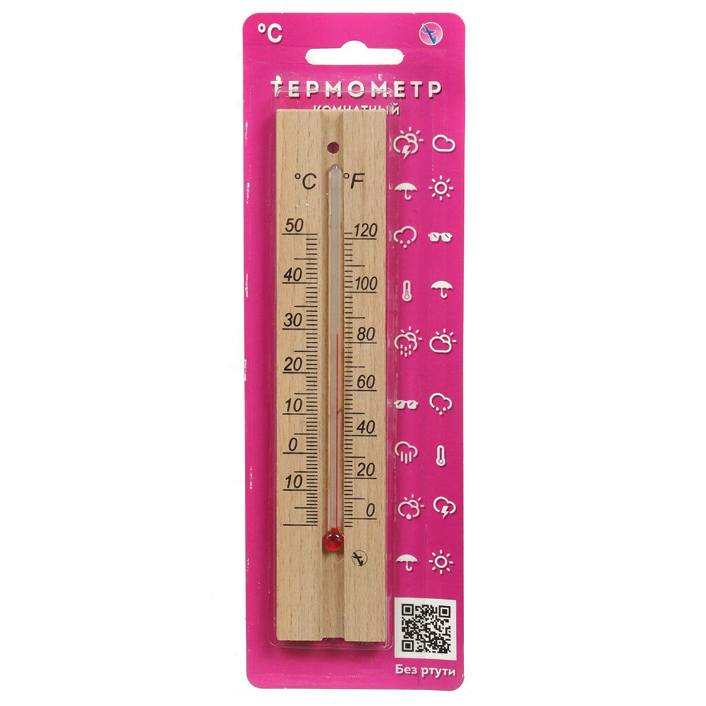 Термометр комнатный, дерево, Деревянный, блистер, ТБ-206 спиртовой комнатный термометр rst