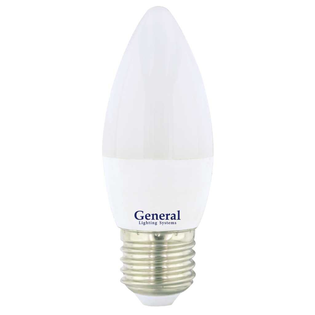 Лампа светодиодная E27, 8 Вт, 230 В, свеча, 6500 К, свет холодный белый, General Lighting Systems, GLDEN-CF лампа светодиодная gx53 12 вт 230 в 2700 к свет теплый белый general lighting systems glden gx53