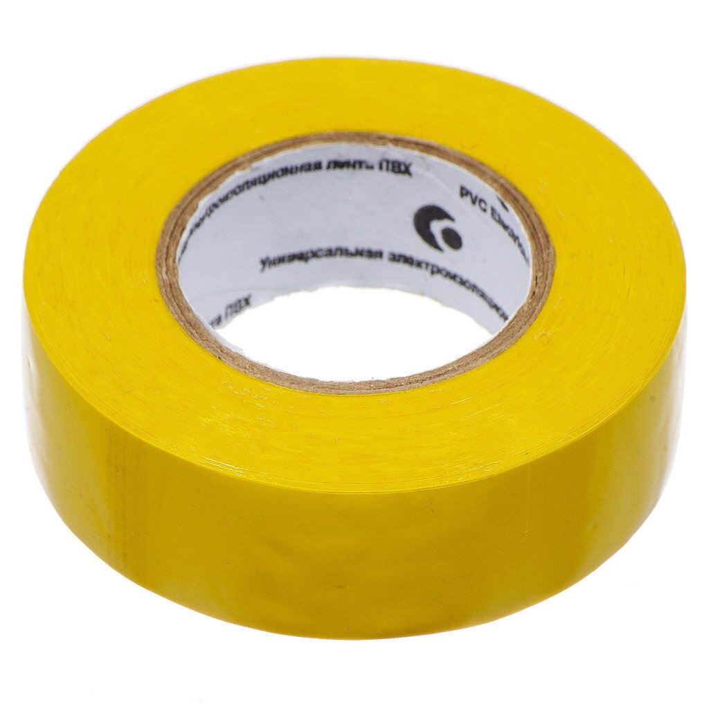 Изолента ПВХ, 19 мм, 150 мкм, желтая, 20 м, индивидуальная упаковка, Bartex