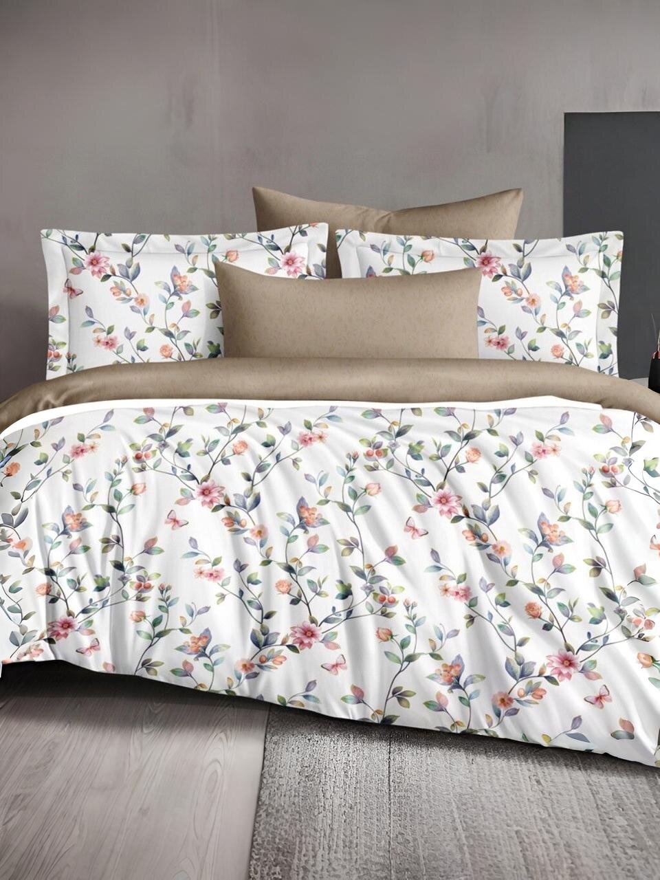 Постельное белье евро, простыня 220х240 см, 2 наволочки 70х70 см, пододеяльник 200х220 см, Silvano, сатин люкс, Цветы, 30/006-SLC/SLV