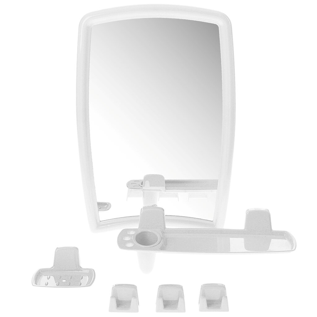 Зеркало 35х52 см, прямоугольное, снежно-белое, с полочкой, Berossi, НВ 04101000 шкафчик для ванной пластик угловой левый снежно белый berossi hilton ас 33101000