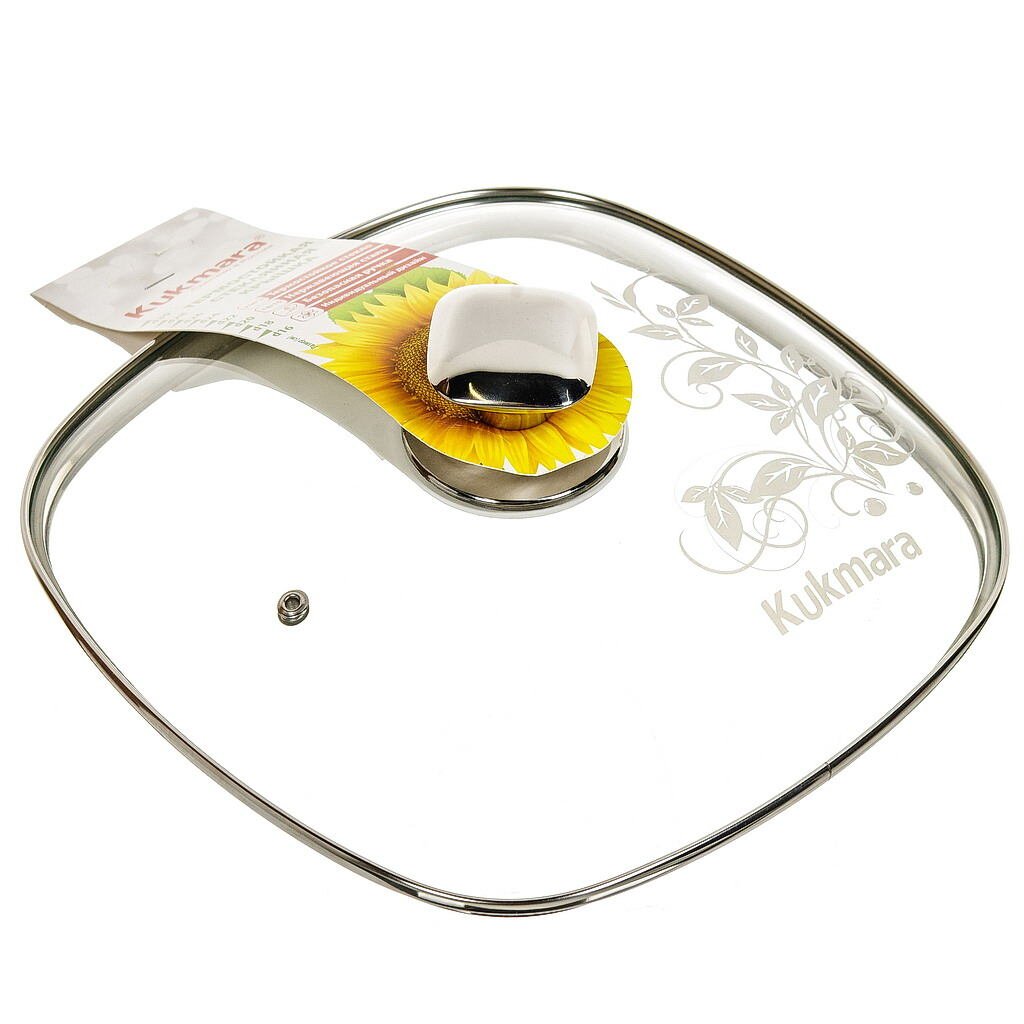 Крышка для посуды стекло, 26 см, Kukmara, металлический обод, кнопка нержавеющая сталь, с26-2т112 крышка для посуды стекло 20 см daniks металлический обод кнопка бакелит черная д4120ч